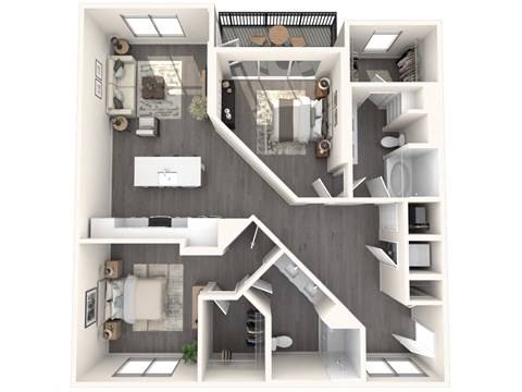 Floor plan for 2 beds, 2 baths, 1317 sqft